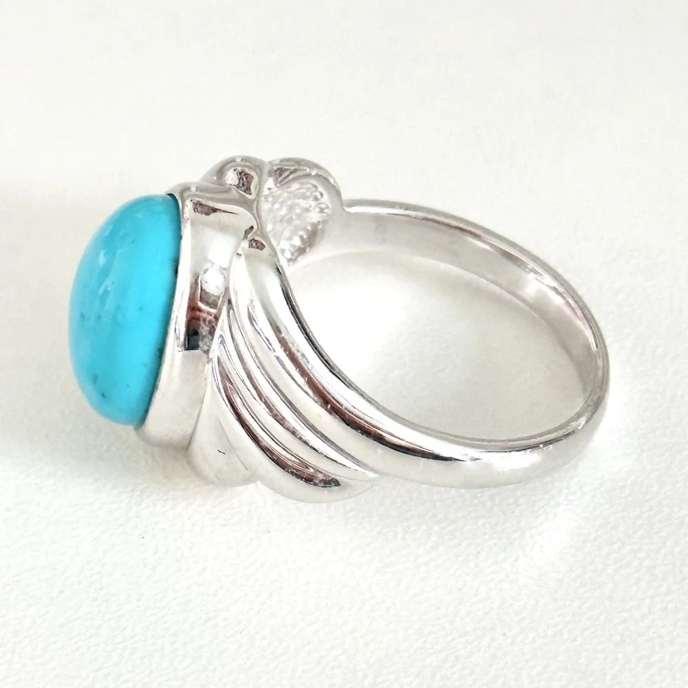 925 Sterling Silver JS Designer Large Oval Turquoise Band Ring Size 10